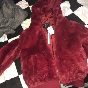 Burgundy Furry Jacket
